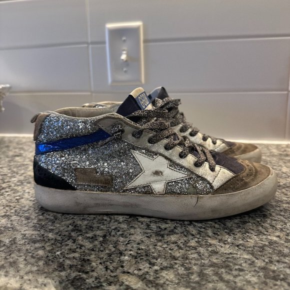 Golden Goose Silver Glitter Mid Star Sneakers - Picture 2 of 4